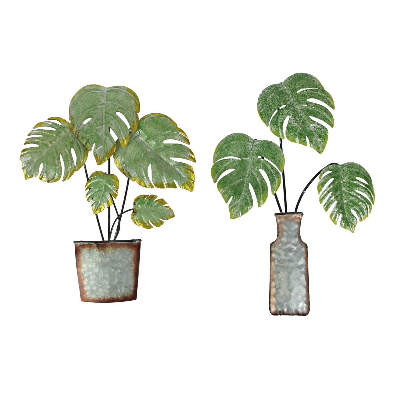 Set of 2 Metal Tropical Potted Plant Wall Art Decorative Sculpture Home Decor